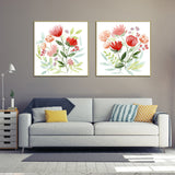 Floral Canvas Art Set with Gold Frames - 80cm x 80cm