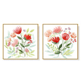 Floral Elegance: 90cmx90cm Gold Framed Canvas Wall Art Set (2 Pieces)