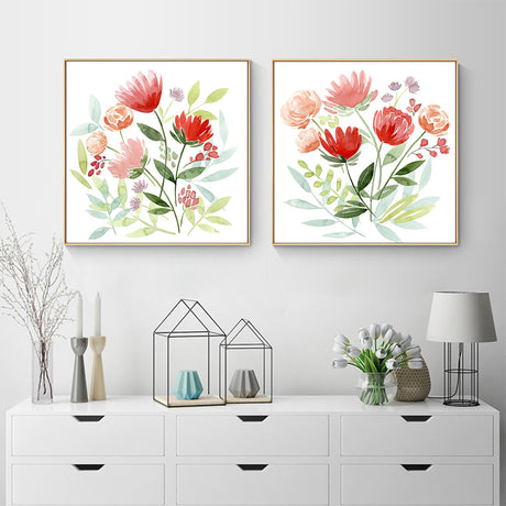 Floral Elegance: 90cmx90cm Gold Framed Canvas Wall Art Set (2 Pieces)