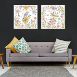 Elegant Floral Bird Canvas Art Set - 80cm x 80cm with Gold Frame