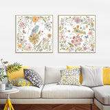 Floral Birds Canvas Art Set - 100cm x 100cm with Elegant Gold Frame