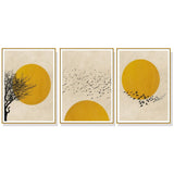 Elegant Flock of Birds Sunset Canvas Art - 80cm x 120cm in Gold Frame (Set of 3)