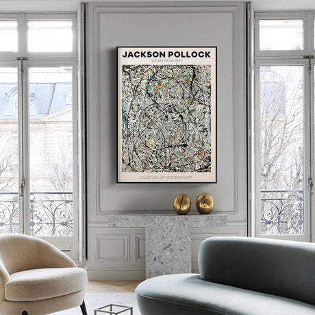 Jackson Pollock Exhibition III Canvas Print with Black Floating Frame - 90cm x 135cm