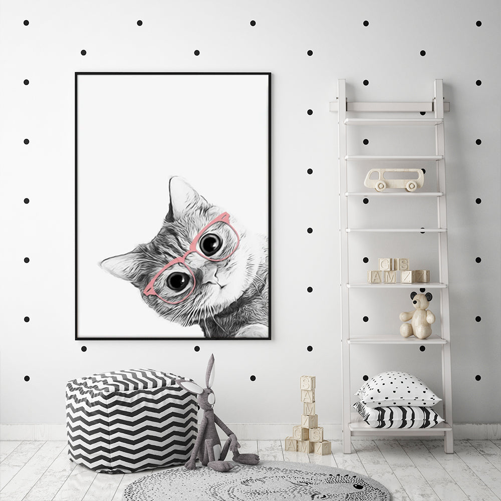 Framed Canvas Art of a Stylish Cat in Glasses - 90cm x 135cm