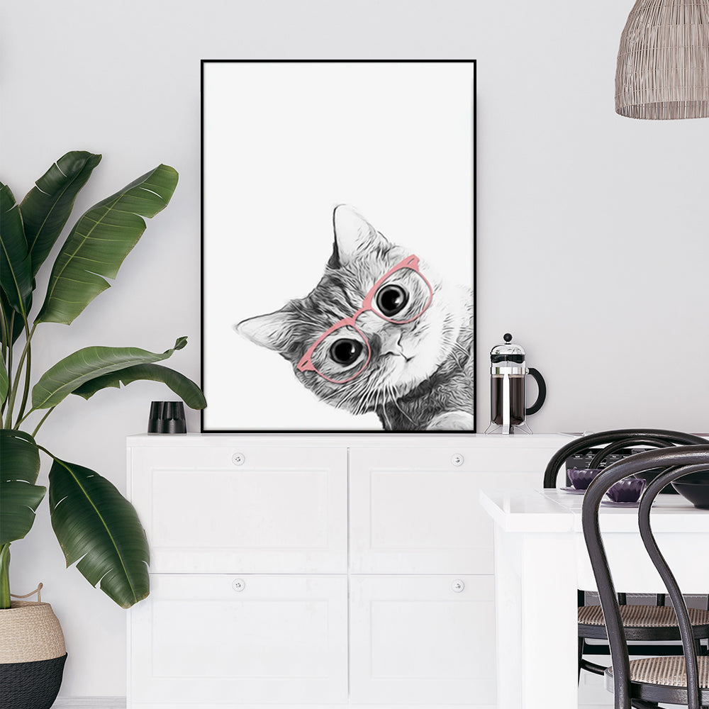 Framed Canvas Art of a Stylish Cat in Glasses - 90cm x 135cm