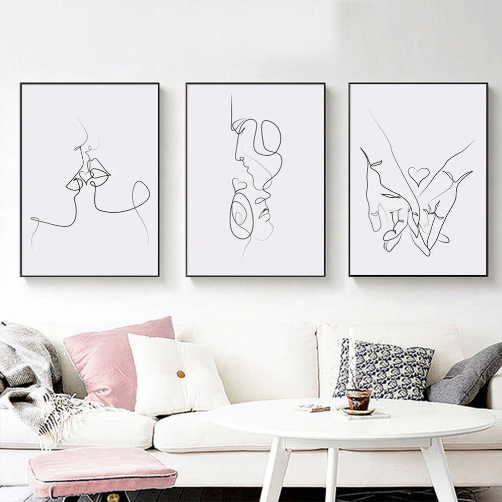 Couples Canvas Wall Art Set - 3 Framed Prints (70cm x 100cm) in Black Frame