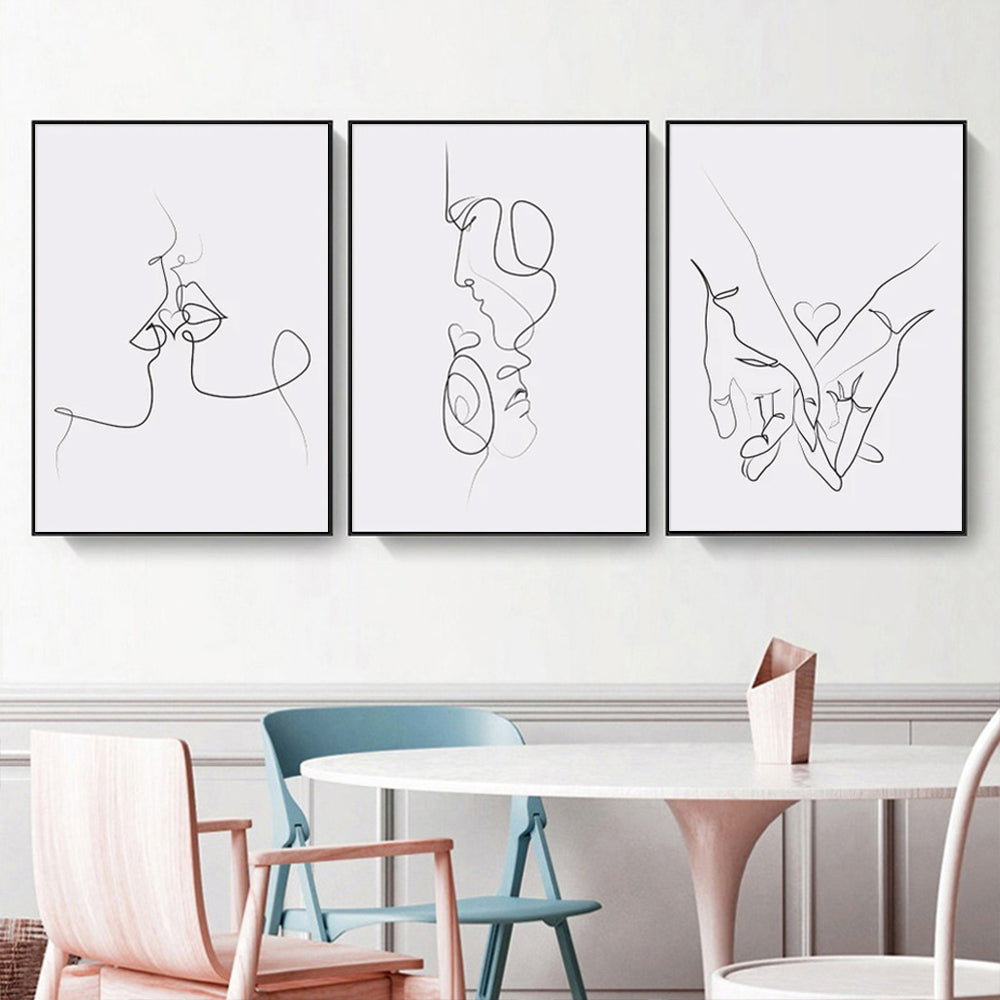 Couples Canvas Wall Art Set - 3 Framed Prints (70cm x 100cm) in Black Frame