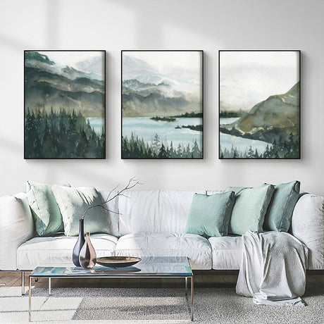 Framed Canvas Landscape Art Set - 70x100cm - Black Frame - 3 Piece Collection