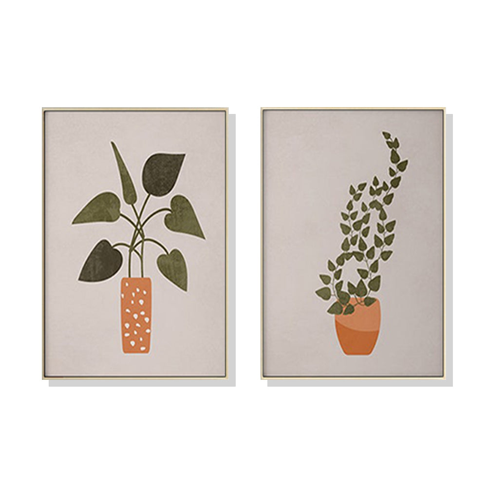 Boho Botanical Canvas Wall Art Set with Gold Frames - 80cm x 120cm