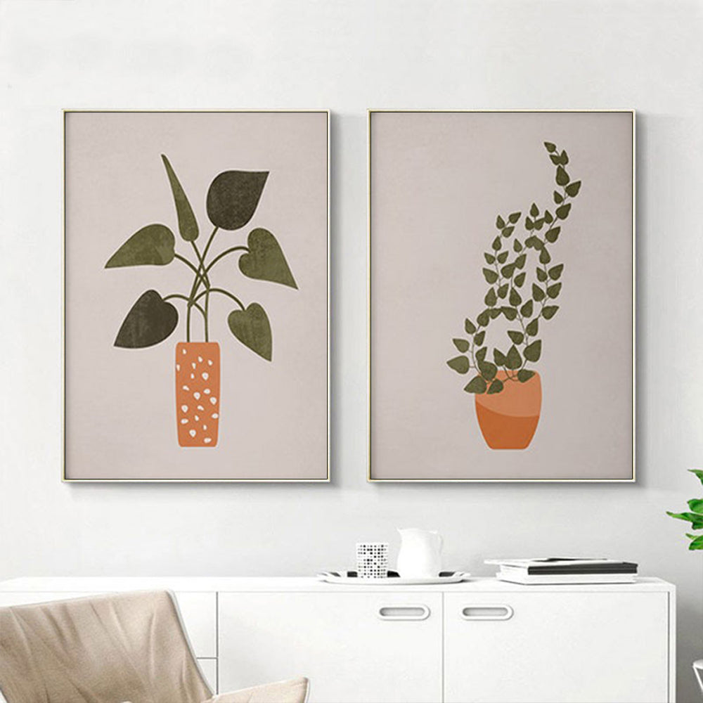 Boho Botanical Canvas Wall Art Set with Gold Frames - 80cm x 120cm