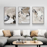 80x120cm Modern Abstract Beige Canvas Wall Art Set of 3 with Black Frames