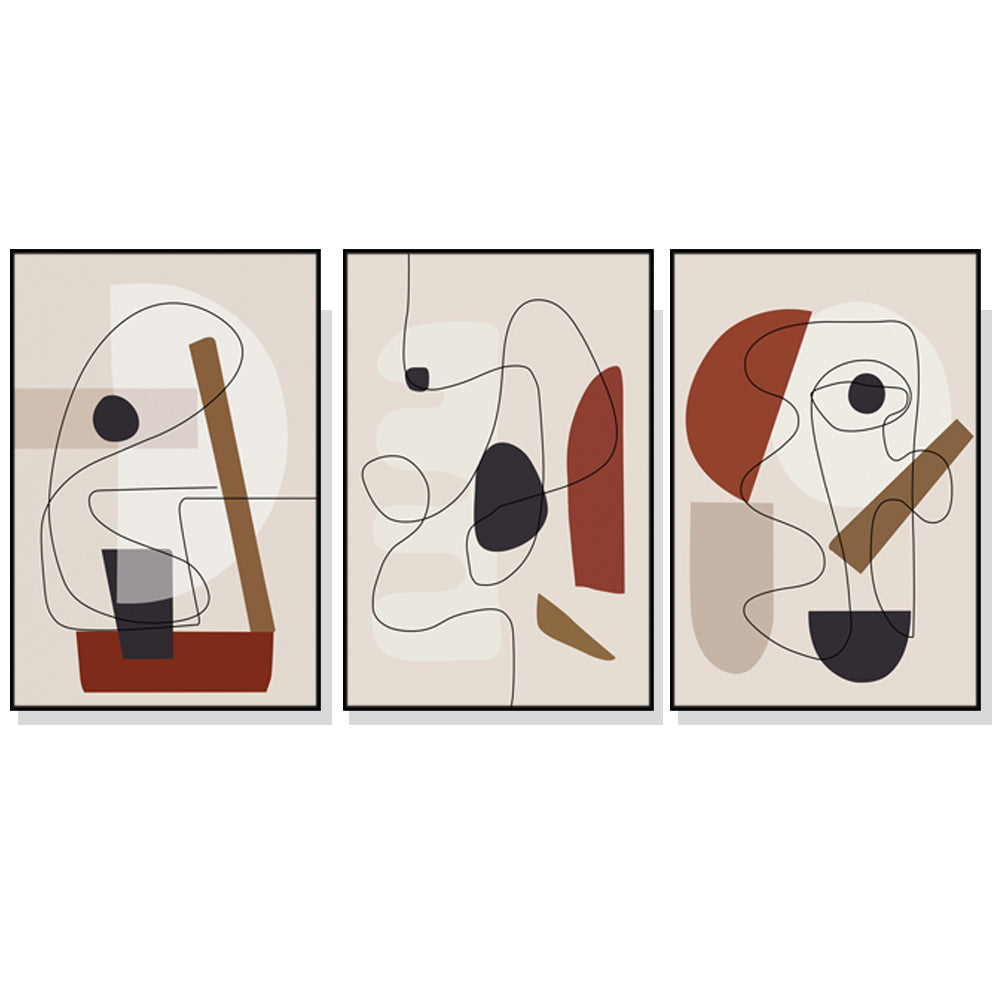 Contemporary 3-Piece Abstract Line Art Set by Picasso - 70cm x 100cm Black Framed Canvas Prints