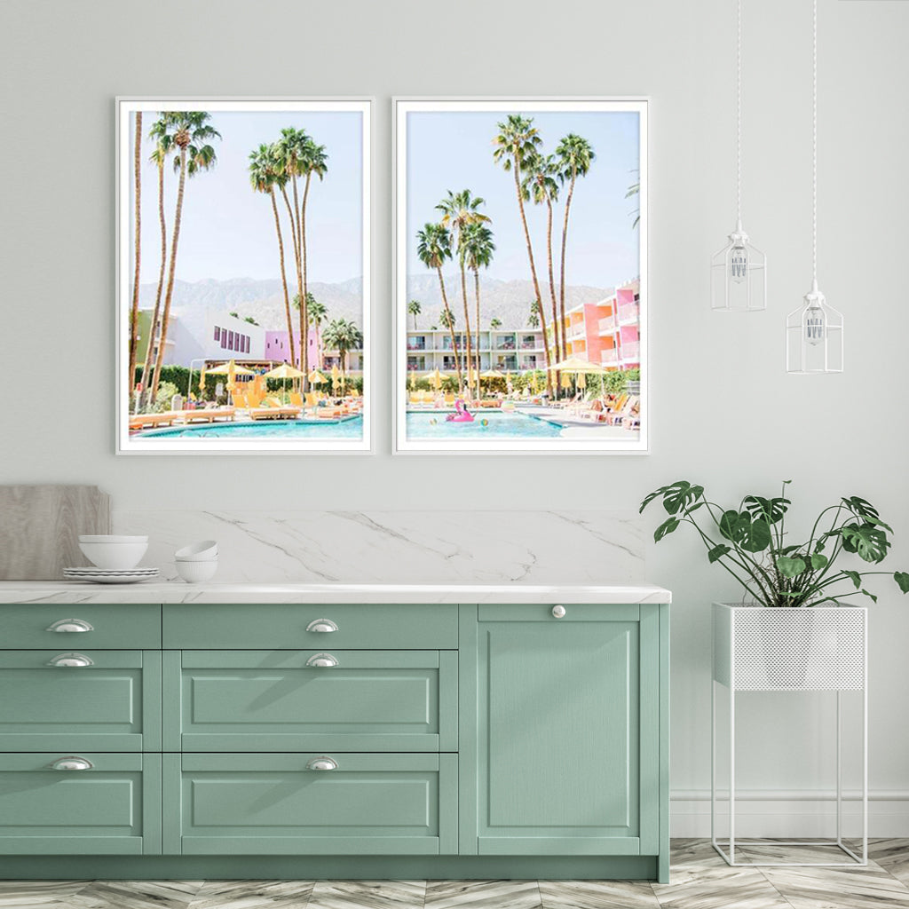 Saguaro Hotel Canvas Wall Art Set - 80cm x 120cm with White Floating Frames