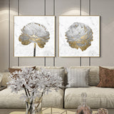 Elegant Gold and White Blossom Canvas Art Set - Framed Wall Decor (90cm x 90cm)