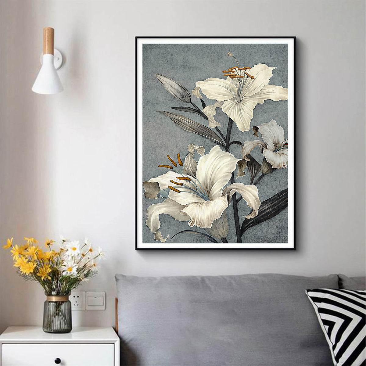 Floral Elegance II Canvas Print with Black Floating Frame - 90cm x 135cm