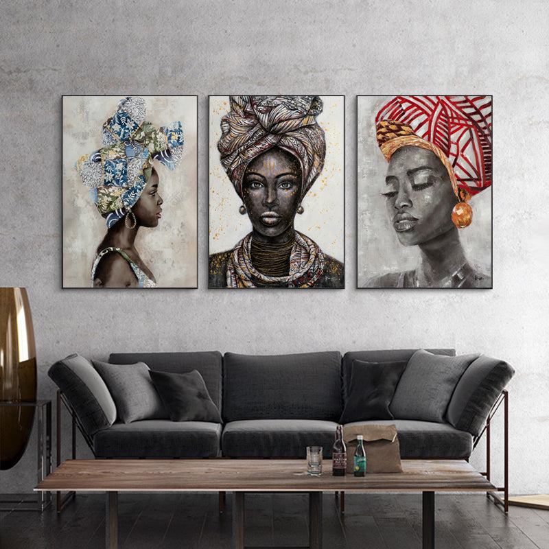 Elegant African Women Wall Art Set - 70cm x 100cm Canvas with Black Framing