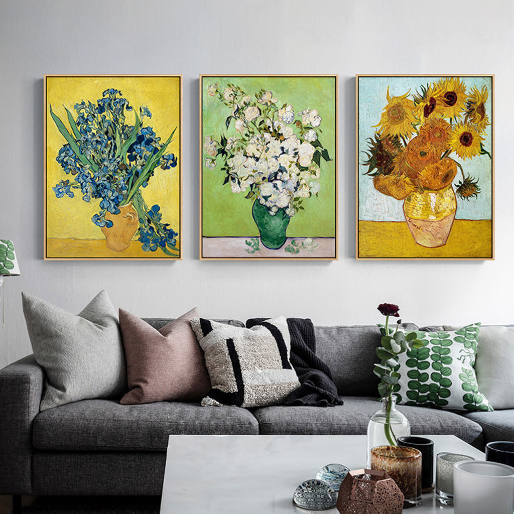 Van Gogh-Inspired Floral Canvas Art Set with Gold Frame - 80cm x 120cm