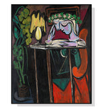 Framed Canvas Art: 90cm x 135cm Picasso's "Reading Girl" - Black Frame