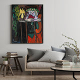 Framed Canvas Art: 90cm x 135cm Picasso's "Reading Girl" - Black Frame