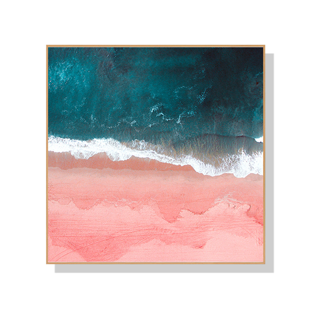 Pink Ocean Waves Canvas Art with Floating Frame - 100cm x 100cm