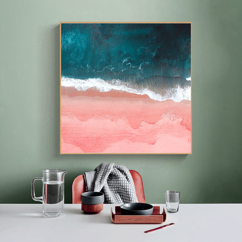 Pink Ocean Waves Canvas Art with Floating Frame - 100cm x 100cm