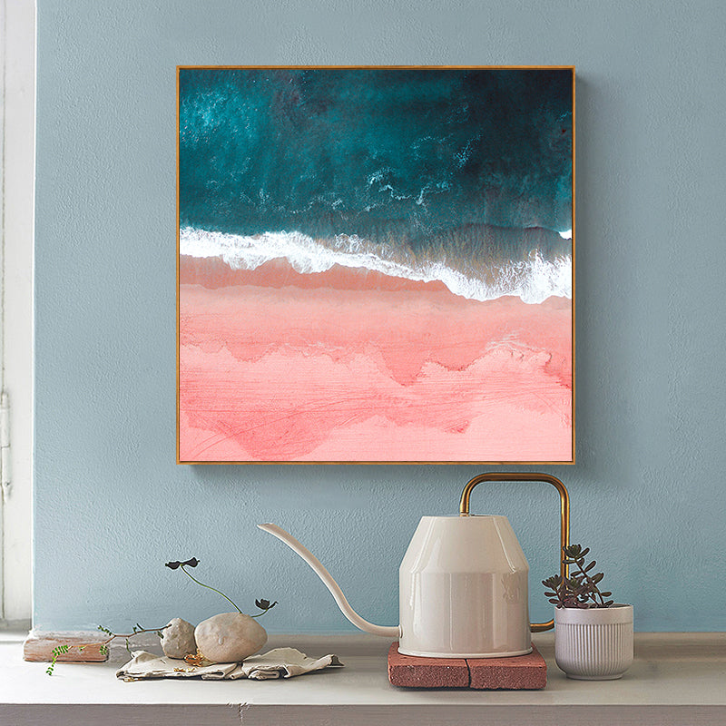 Pink Ocean Waves Canvas Art with Floating Frame - 100cm x 100cm