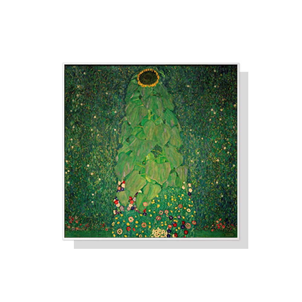 Gustav Klimt Inspired Sunflower Canvas Art - 100cmx100cm with White Floating Frame