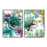 Toucan and Orchid Canvas Wall Art Set - 90cm x 135cm with Black Floating Frames