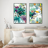 Toucan and Orchid Canvas Wall Art Set - 90cm x 135cm with Black Floating Frames