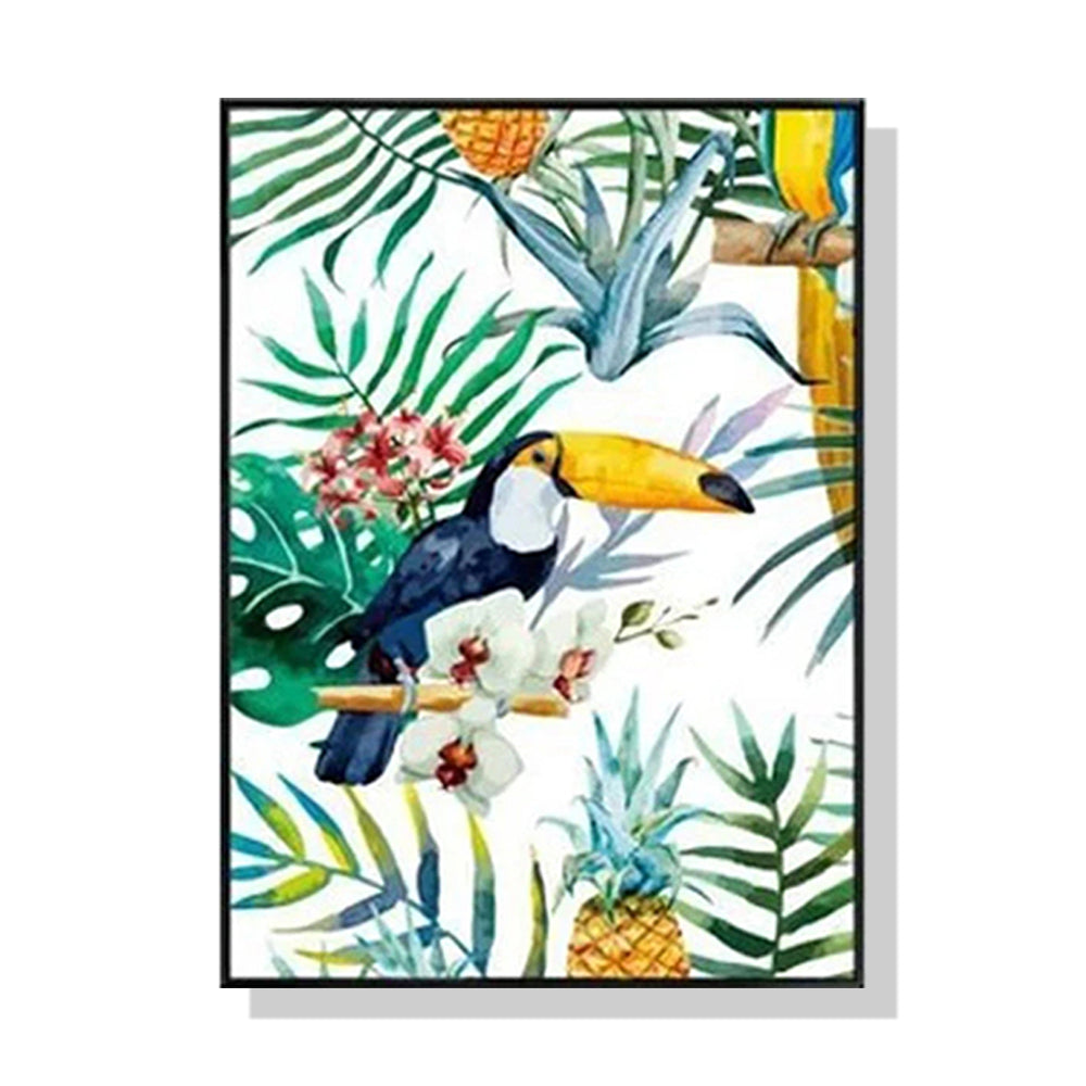 Tropical Toucan Wall Art - 100cm x 150cm Framed Canvas with Black Frame