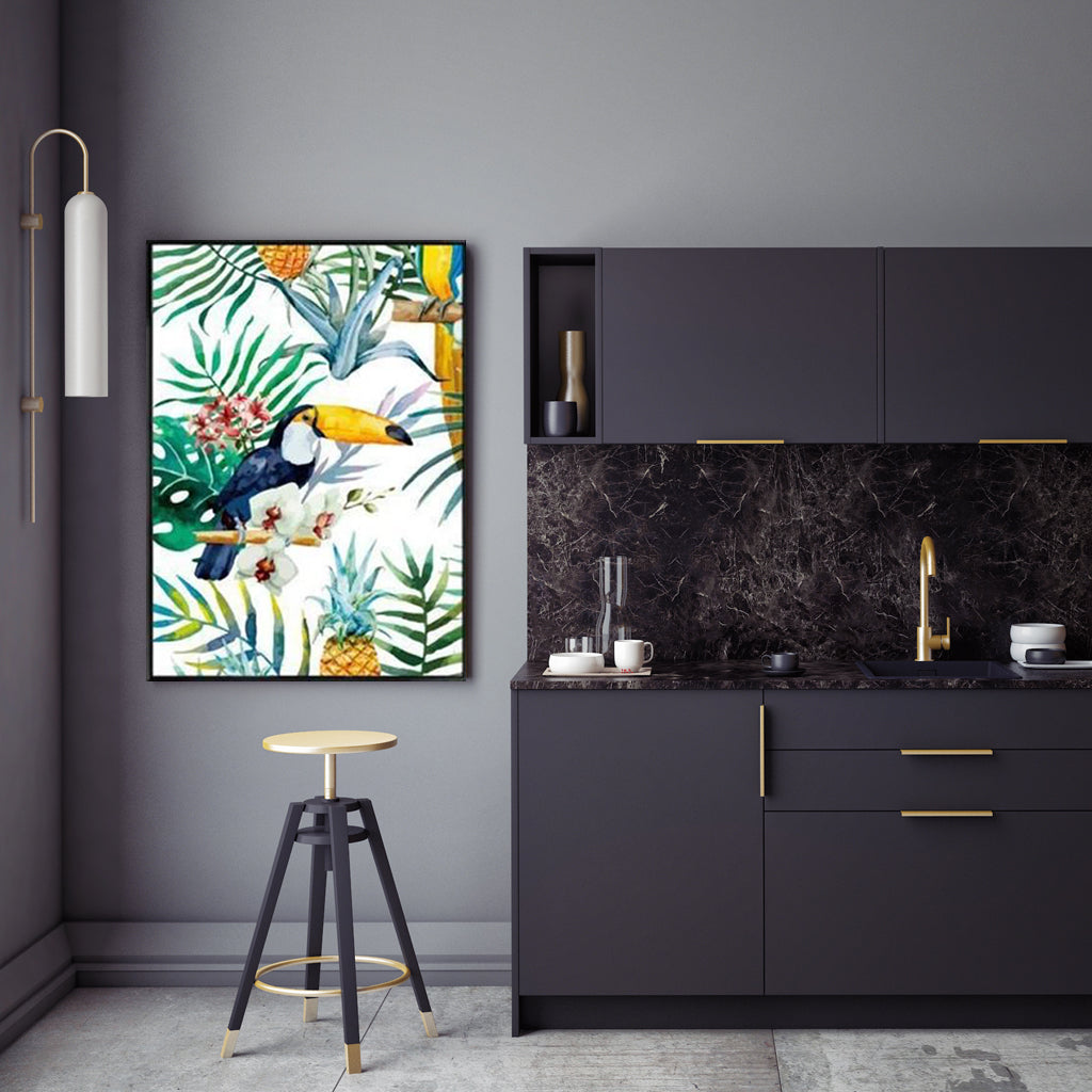 Tropical Toucan Wall Art - 100cm x 150cm Framed Canvas with Black Frame