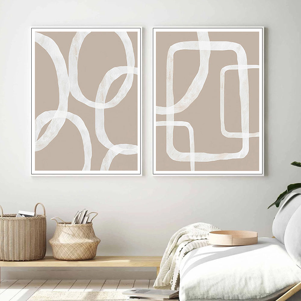 Contemporary Abstract Canvas Wall Art Set - 40x60cm with White Framed Finish