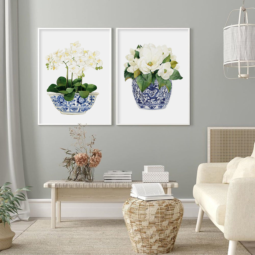 Elegant Floral Canvas Art Set with White Frame - 40cm x 60cm