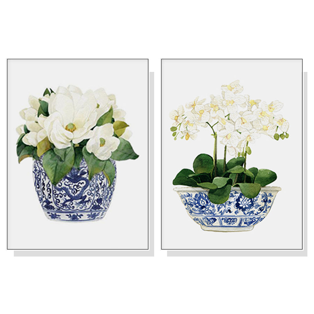 Elegant Floral Canvas Prints in White Frames - Set of 2 (80cm x 120cm)