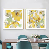 Golden Framed Yellow Flower Canvas Art - 80cm x 80cm - Set of 2