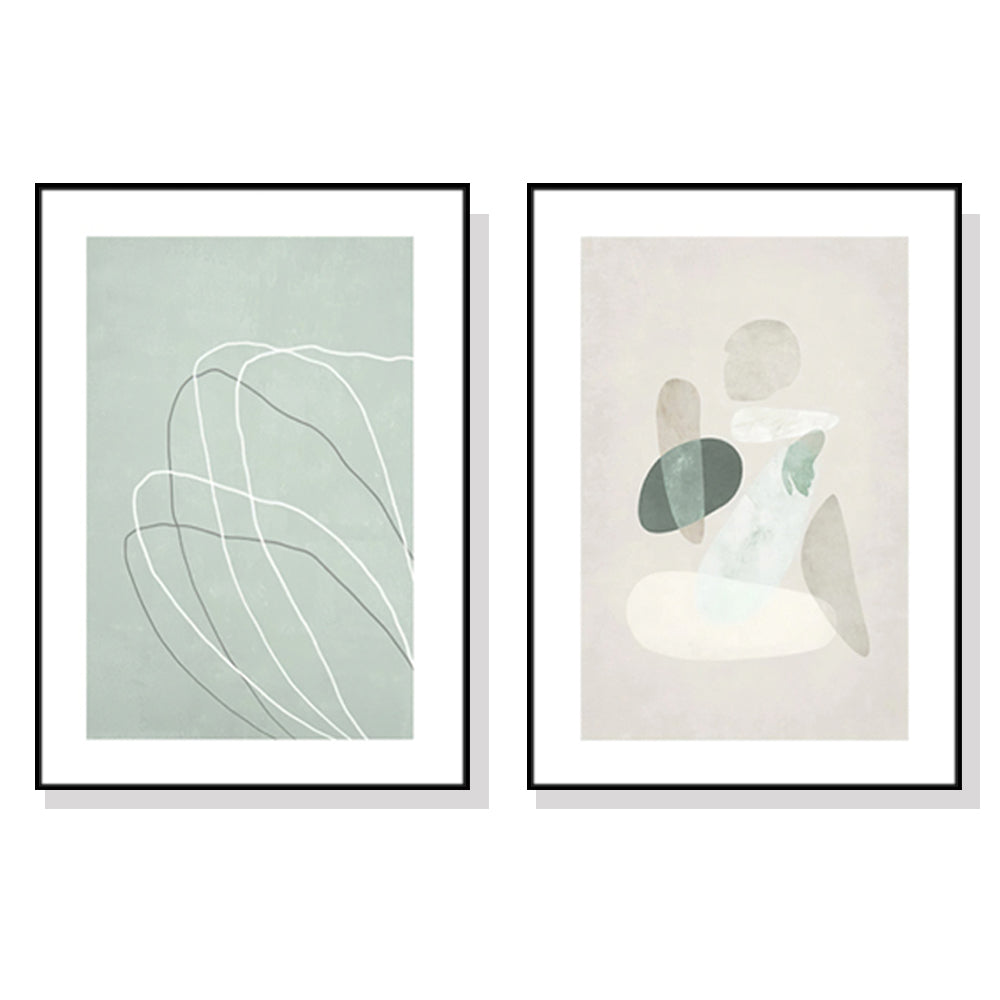 Framed Canvas Art Set: Abstract Body and Lines - 90x135cm Black Frame