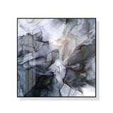 Elegant Marbled Black and Grey Canvas Art with Black Frame - 90cm x 90cm