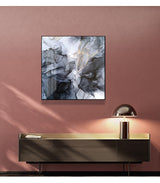 Elegant Marbled Black and Grey Canvas Art with Black Frame - 90cm x 90cm