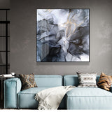 Elegant Marbled Black and Grey Canvas Art with Black Frame - 90cm x 90cm