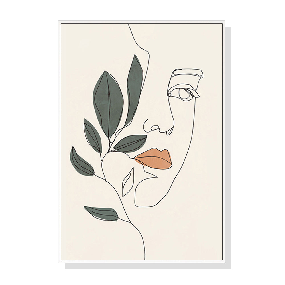 Framed Canvas Art Print of a Line Art Girl's Face - 90cm x 135cm