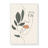 Elegant Line Art Girl Face Canvas Print with White Floating Frame - 100cm x 150cm