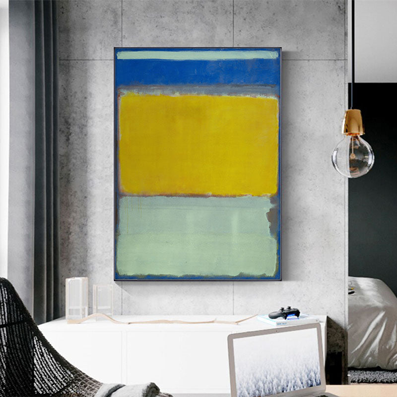 Mark Rothko Inspired Blue Yellow Green Canvas Wall Art 90x135cm with Black Frame