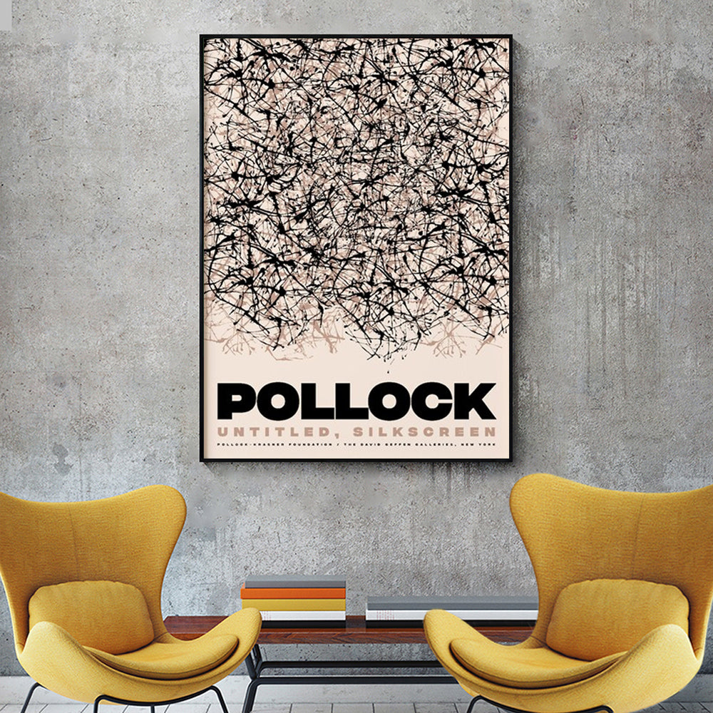 Jackson Pollock Inspired Canvas Art - 90cmx135cm Framed Print with Floating Effect