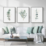 Eucalyptus Plant Canvas Art Set - 80cm x 120cm with Black Frame (3 Pieces)