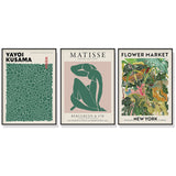 Floral Market Canvas Art Set - 70cm x 100cm Matisse & Kusama Prints in Black Frame