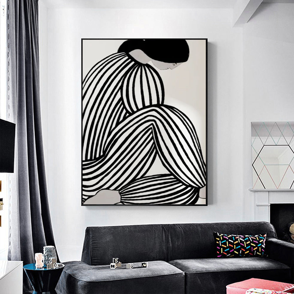 Mid Century Figure Canvas Art with Black Frame - 90cm x 135cm