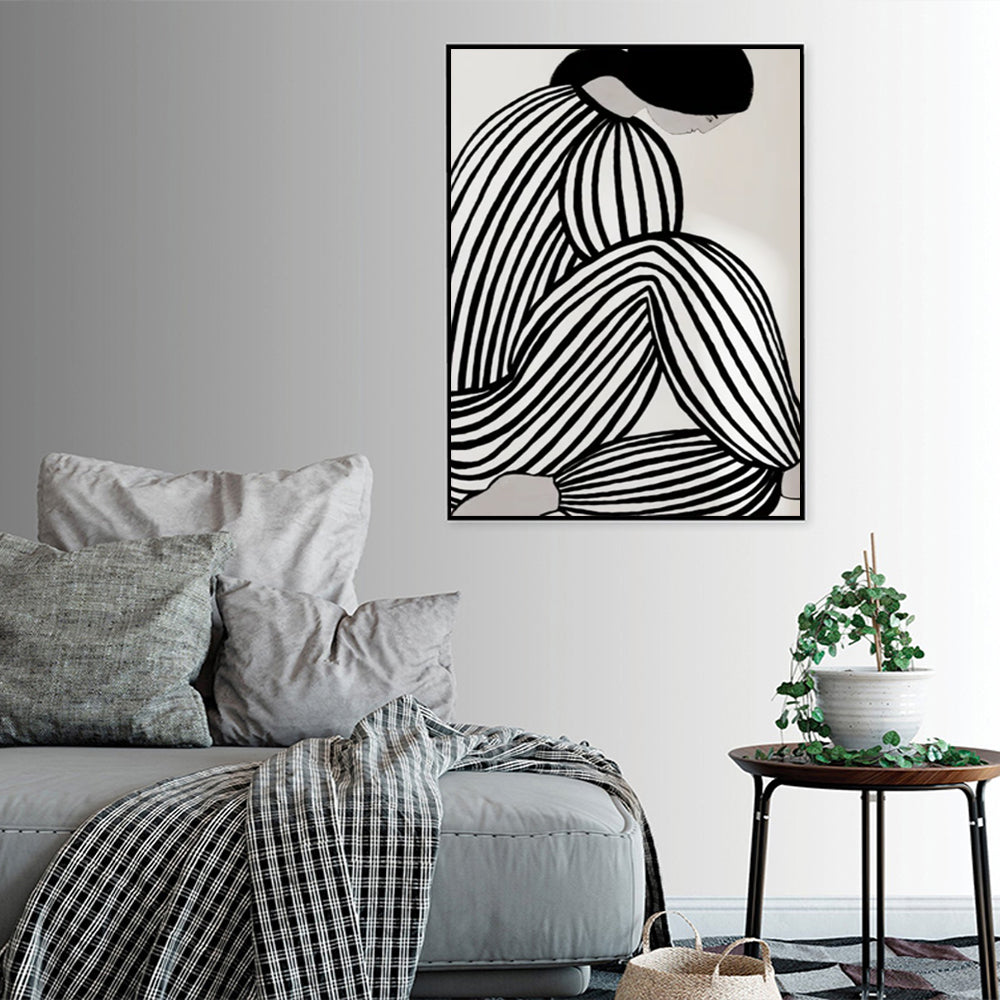 Mid Century Figure Canvas Art with Black Frame - 90cm x 135cm