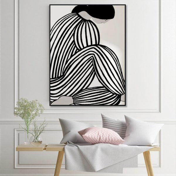 Mid Century Figure Canvas Art with Black Frame - 90cm x 135cm