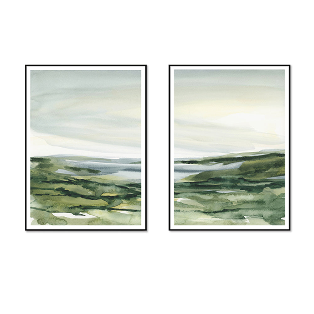 Framed Watercolor Landscape Canvas Art Set - 40x60cm with Black Frame