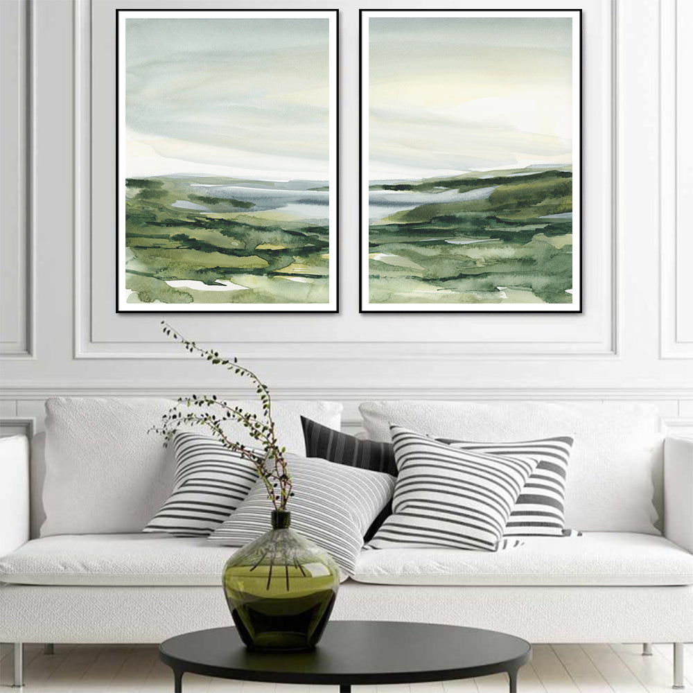 Framed Watercolor Landscape Canvas Art Set - 40x60cm with Black Frame